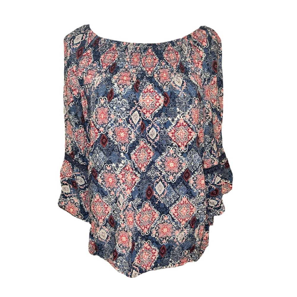 westport 3/4 sleeve colorful women’s off the shoulder blouse size large